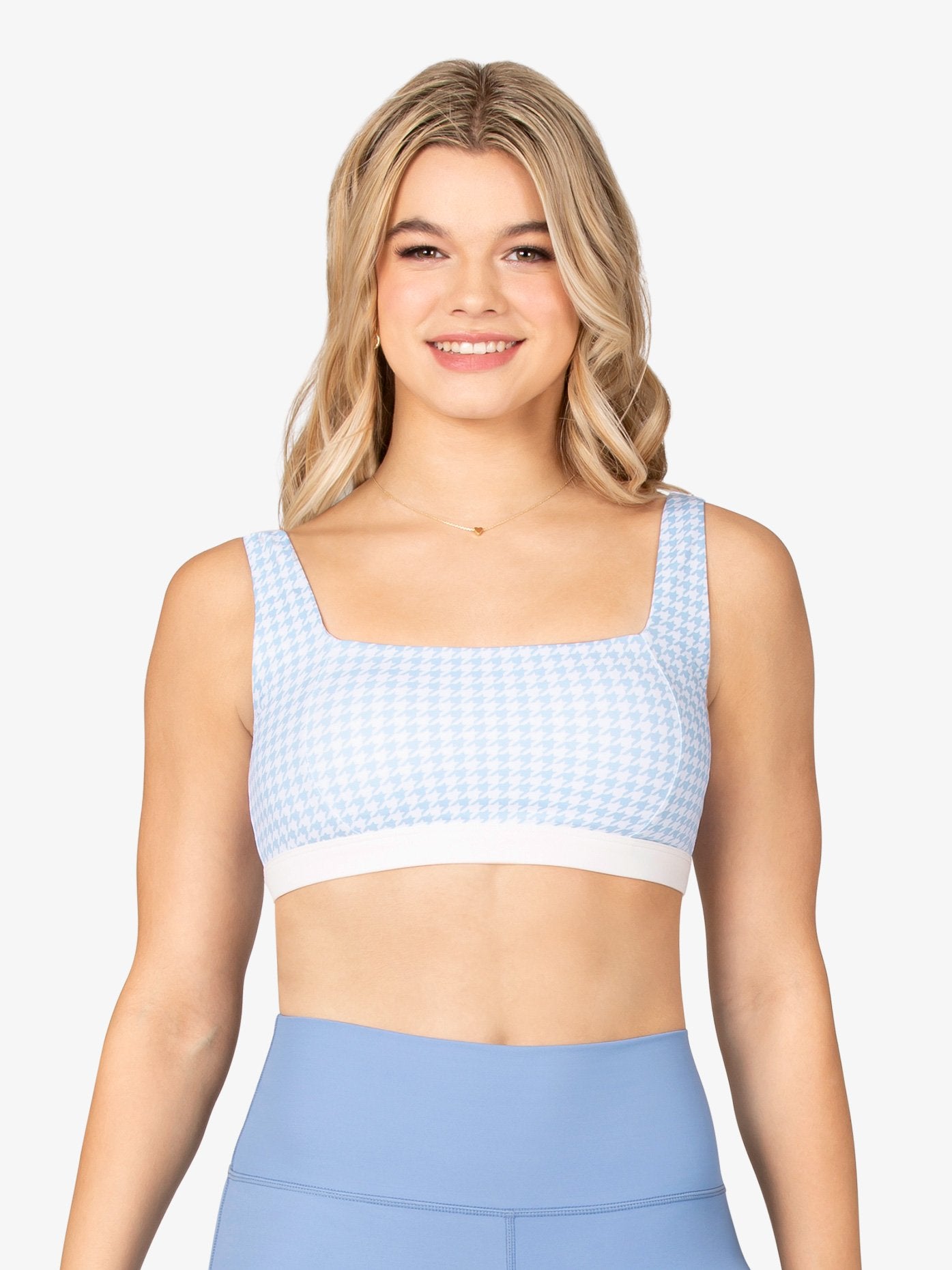 Blue Houndstooth Color Block Bra Top